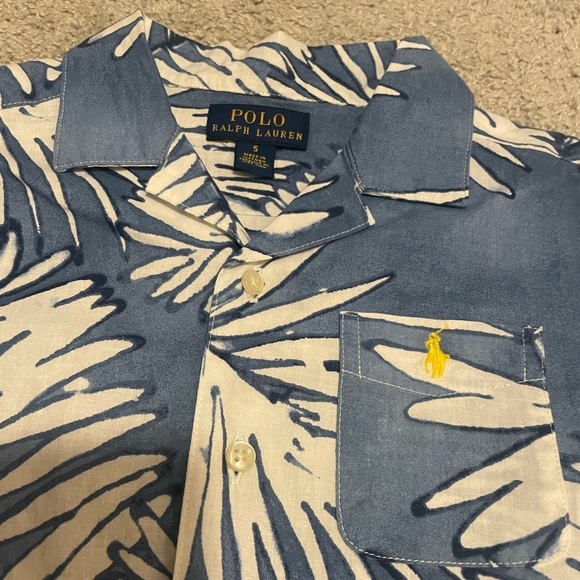 Polo Ralph Lauren Hawaiian Shirt Boys Size 5 blue white like new - Picture 2 of 4